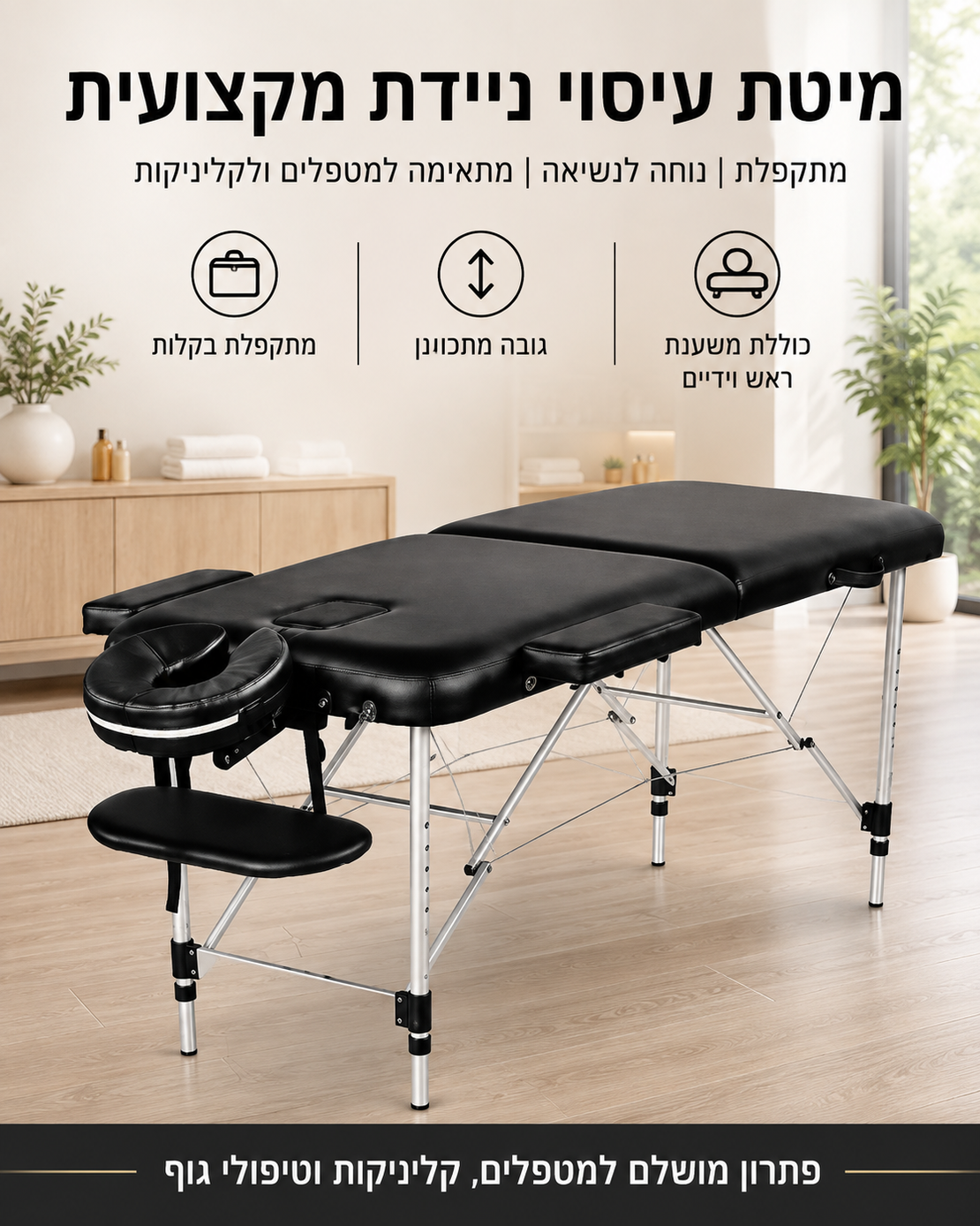 מיטת עיסוי מקצועית מאלומיניום בצבע כחול - מיטה עבה 8 ס
