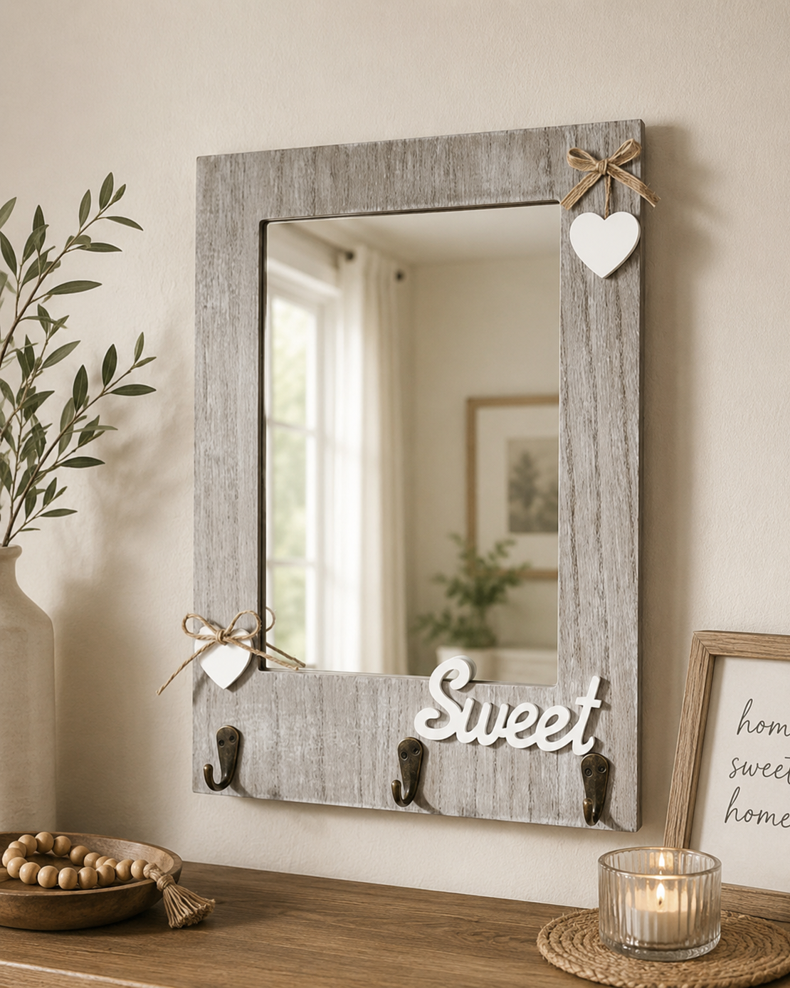 מתלה מפתחות עם מראה Sweet | מתלה מפתחות דקורטיבי לקיר
