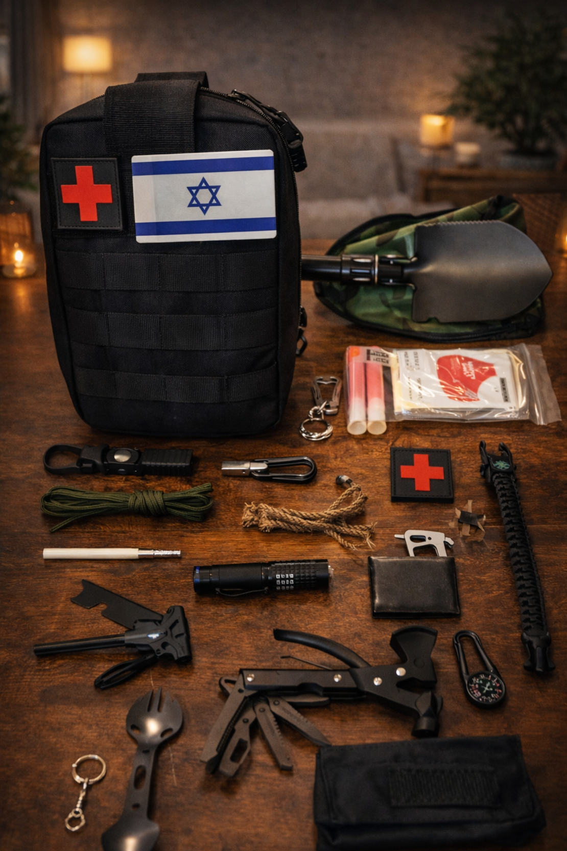 תיק ערכת הישרדות לקמפינג וטיולים עם ציוד חיוני לקמפינג - תיק קומפקטי עם ערכת הישרדות לשטח