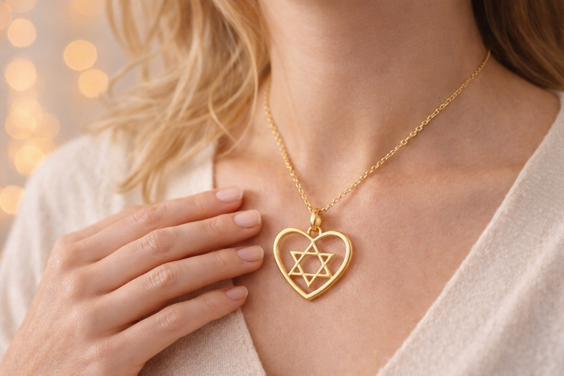 שרשרת מגן דוד בתוך לב | תליון מגן דוד מעוצב