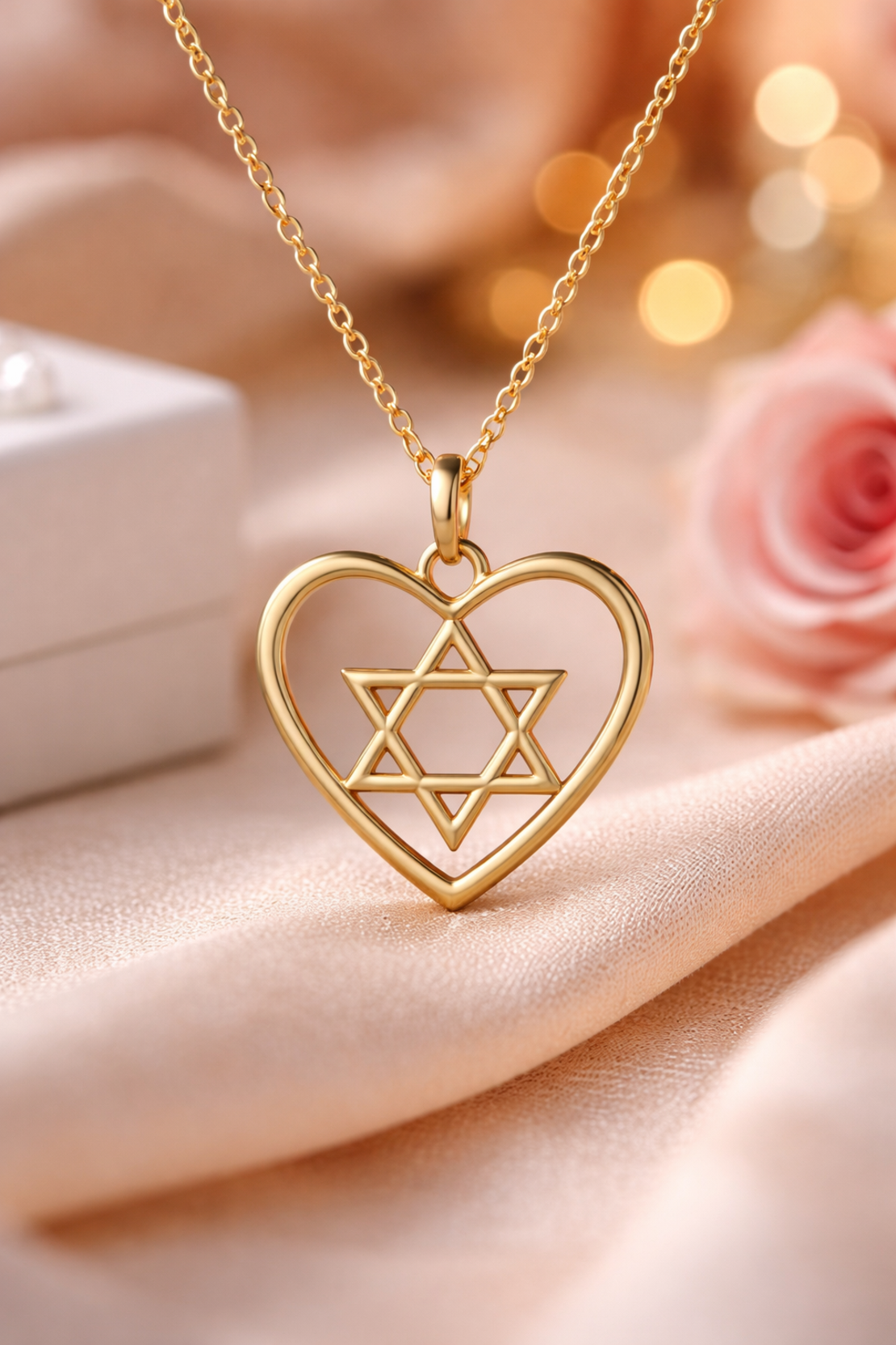 שרשרת מגן דוד בתוך לב | תליון מגן דוד מעוצב