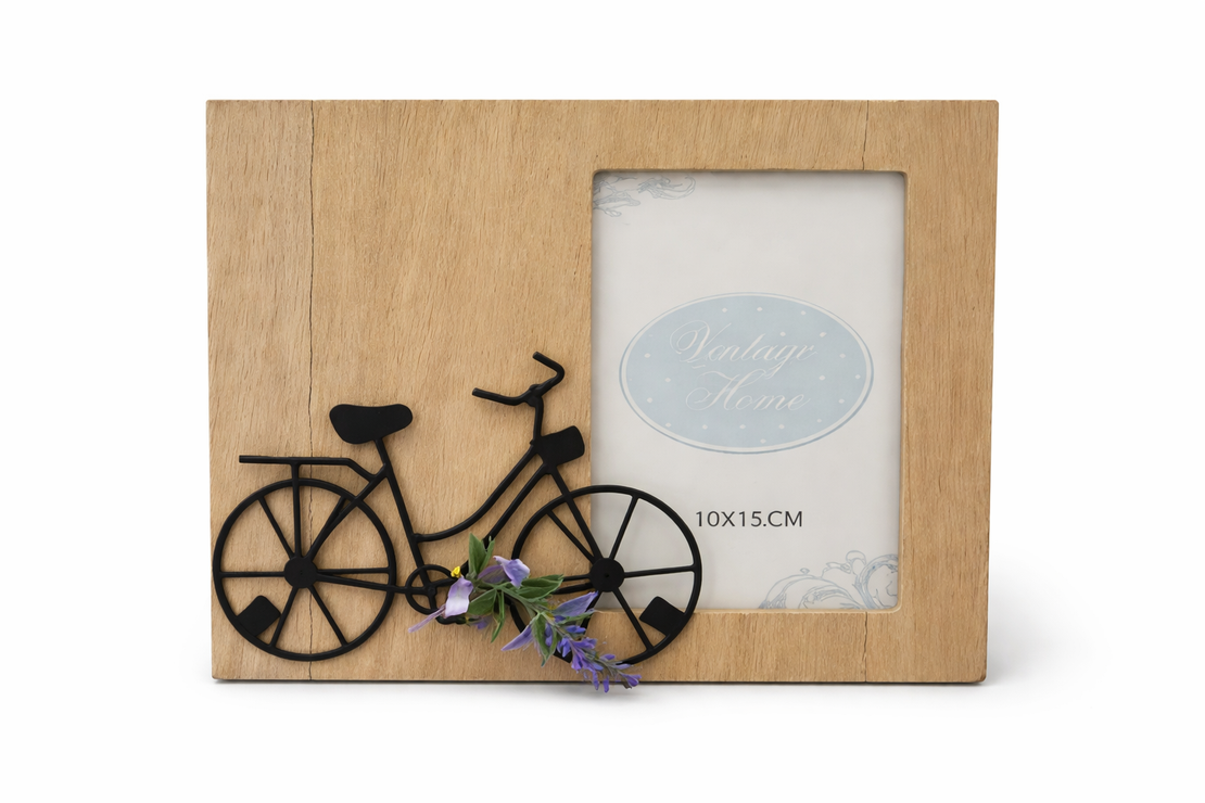 מסגרת תמונה מעץ עם אופניים דקורטיביים