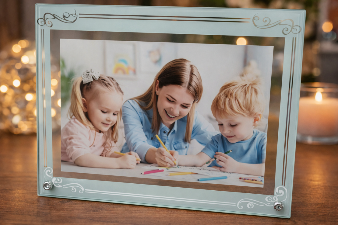מסגרת תמונה זכוכית מעוצבת לשולחן | מסגרת תמונות דקורטיבית