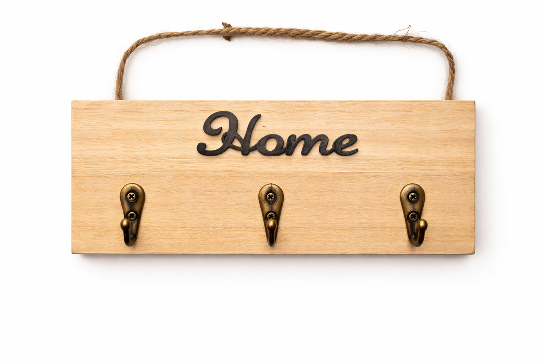 מתלה מפתחות לקיר Home עם 3 ווים | מתלה כניסה לבית