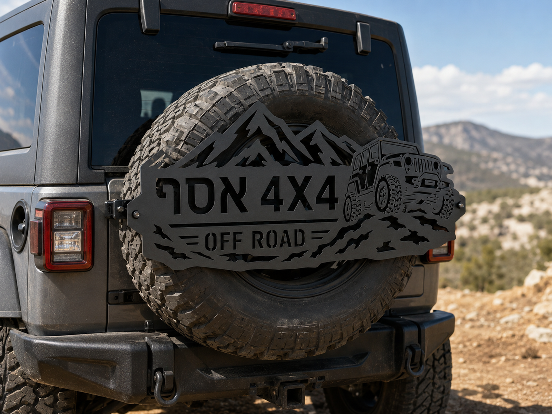 שלט מתכת אישי לרכב שטח 4X4 בחיתוך CNC | מתנה מושלמת לחובבי שטח