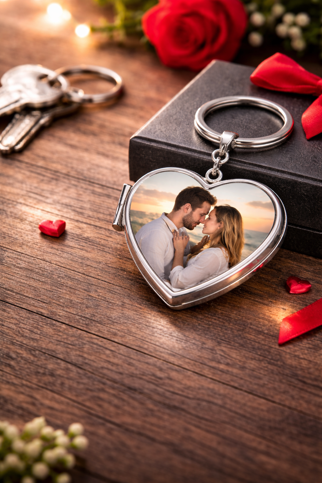 מחזיק מפתחות לב נפתח עם מראה | הדפסת תמונה בהתאמה אישית