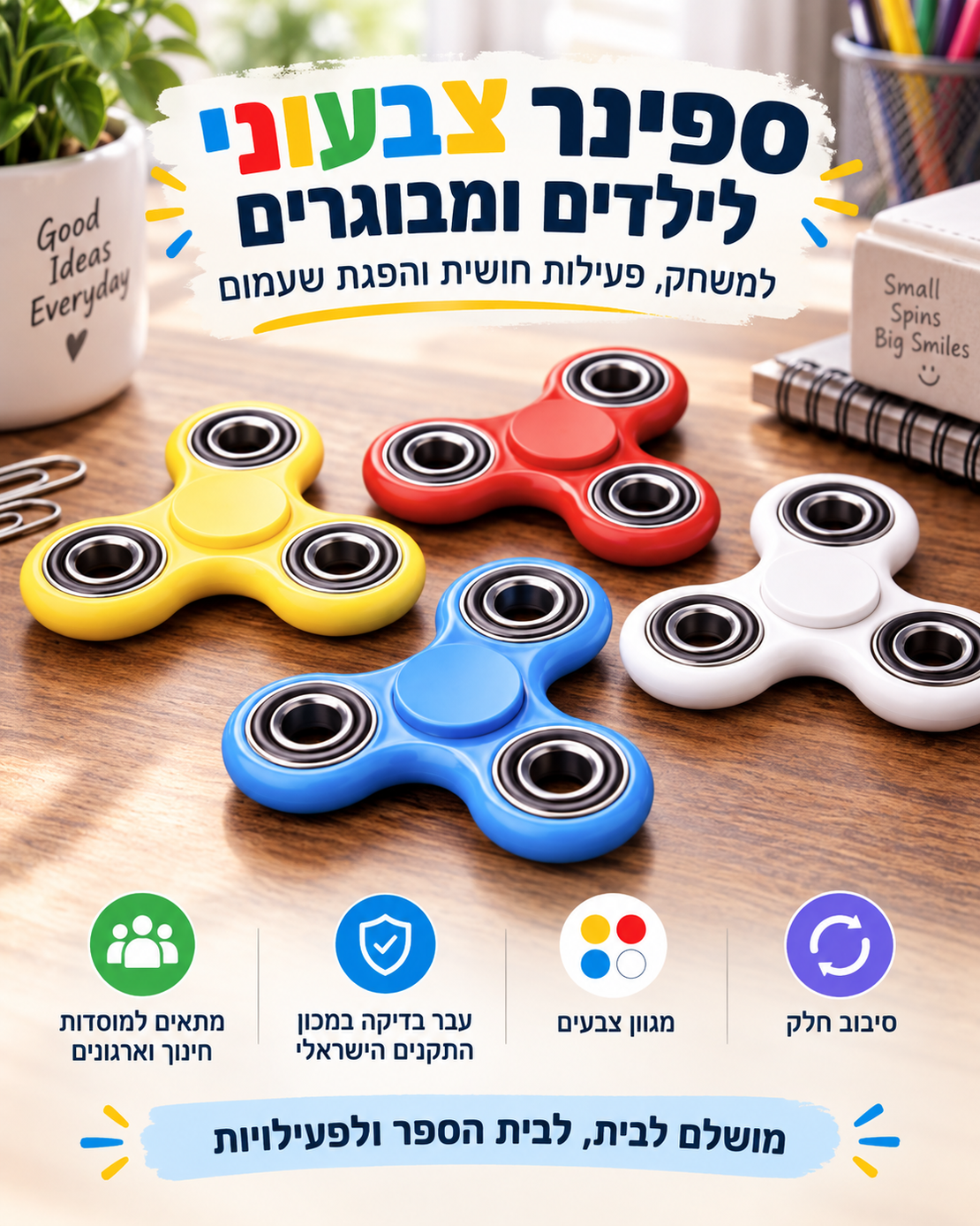 ספינר איכותי לילדים ומבוגרים – Fidget Spinner למשחק ופעילות חושית