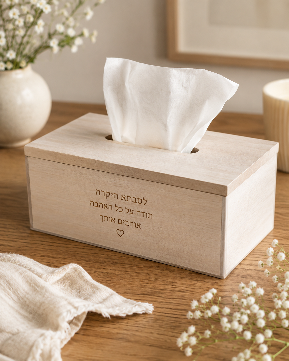 קופסת טישו מעוצבת דקורטיבית  לבית | קופסת טישו עם חריטה אישית