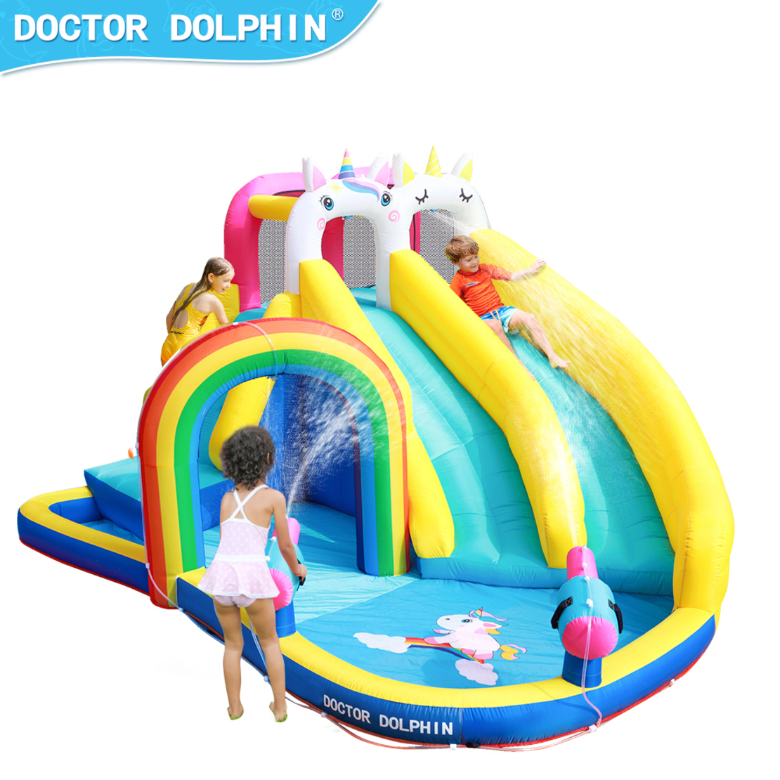 מתנפח מגלשה+בריכה חדקרן Doctor Dolphin 73041