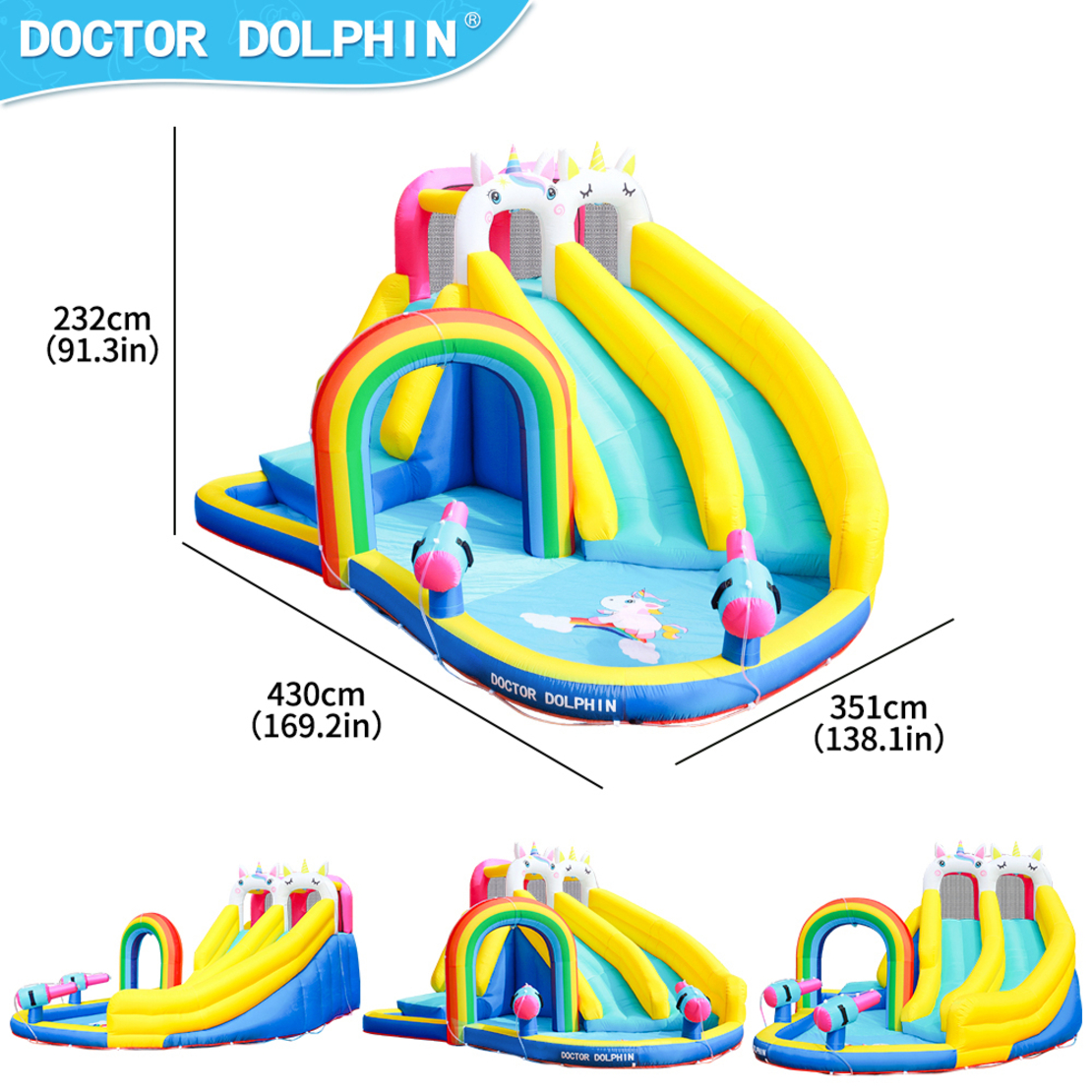 מתנפח מגלשה+בריכה חדקרן Doctor Dolphin 73041