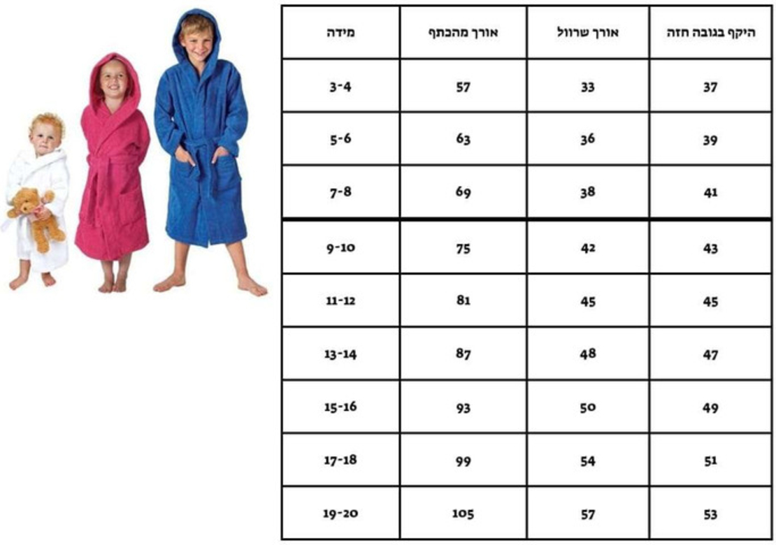 חלוק רחצה כחול 100% כותנה לילדים ונוער