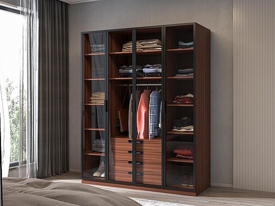 ארון בגדים עם דלתות זכוכית וליד בפנים