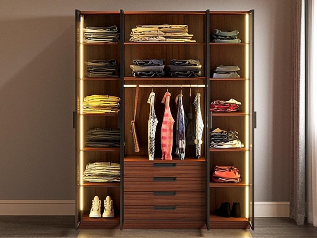 ארון בגדים עם דלתות זכוכית וליד בפנים