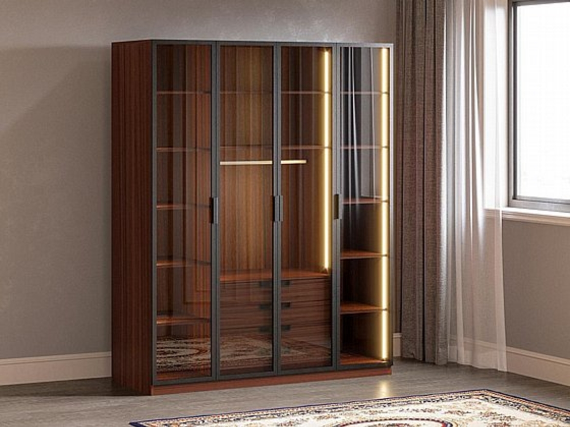 ארון בגדים עם דלתות זכוכית וליד בפנים