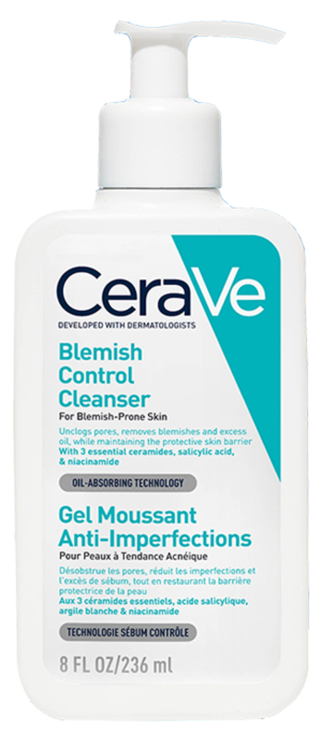 CeraVe Blemish Control Cleanser – ג'ל ניקוי טיפולי מתקדם לעור הנוטה לפגמים, פצעונים וראשים שחורים (236ml)