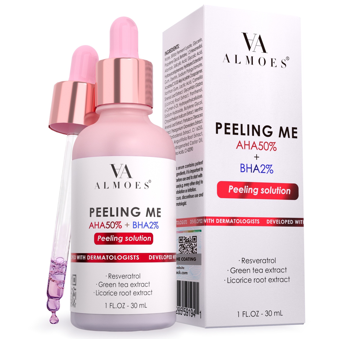 VA ALMOES Peeling Me AHA 50% + BHA 2% – סרום פילינג עוצמתי לחידוש מרקם העור (30 מ