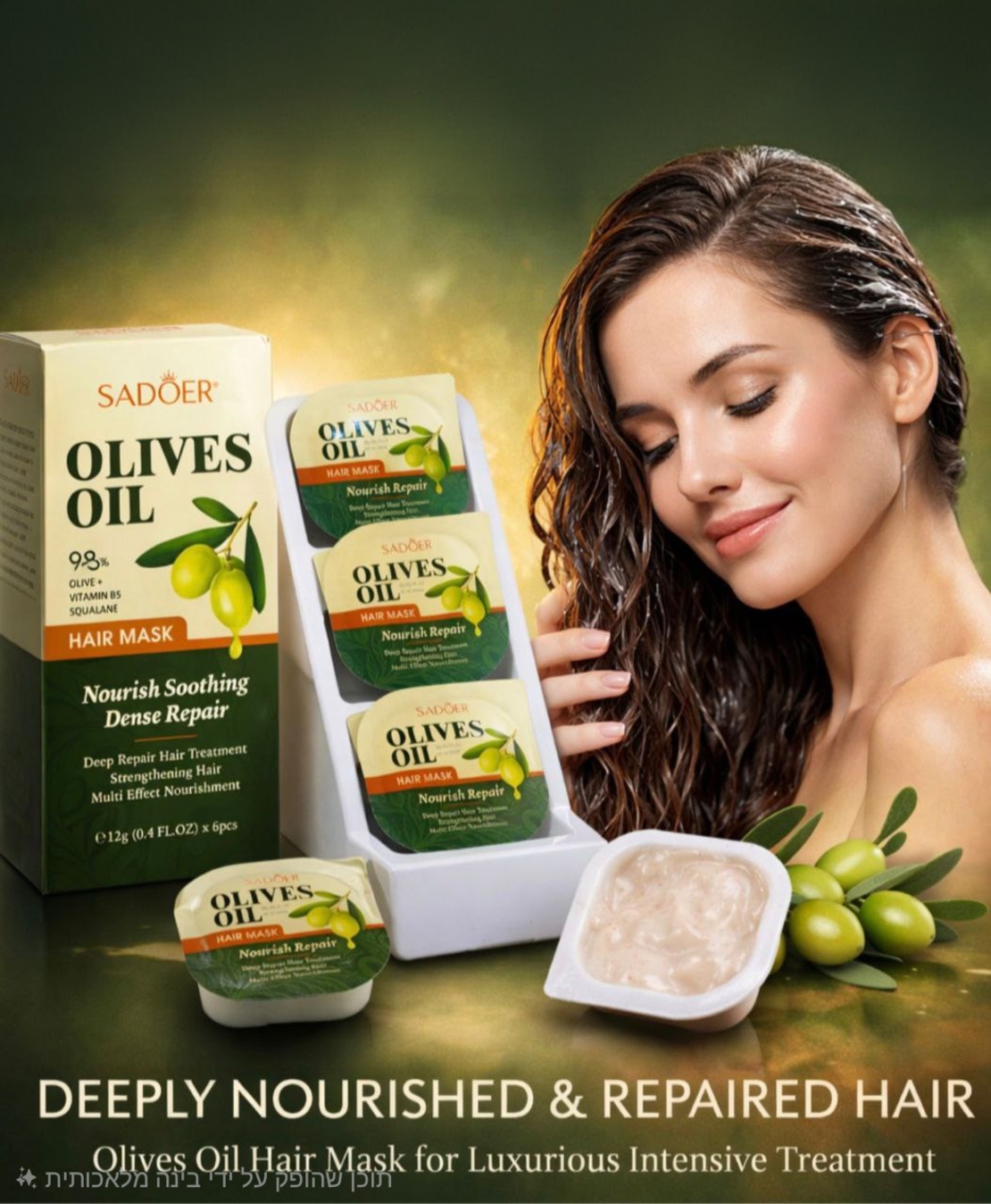 מארז מסכות שמן זית לשיקום אינטנסיבי – SADOER Olives Oil (6 יחידות)