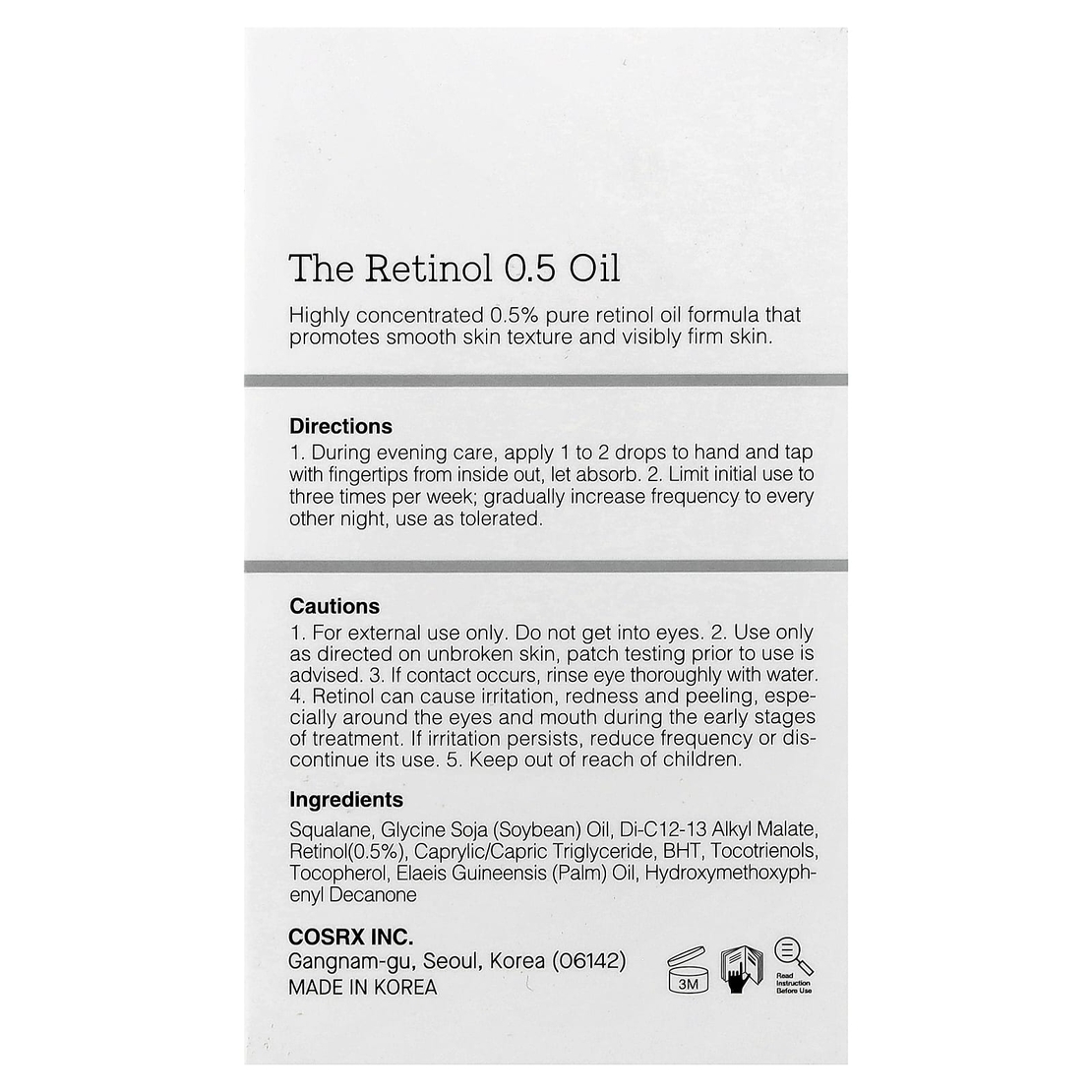 COSRX The Retinol 0.5 Oil – שמן רטינול עוצמתי למיצוק, חידוש אינטנסיבי וטיפול בקמטים (20ml)