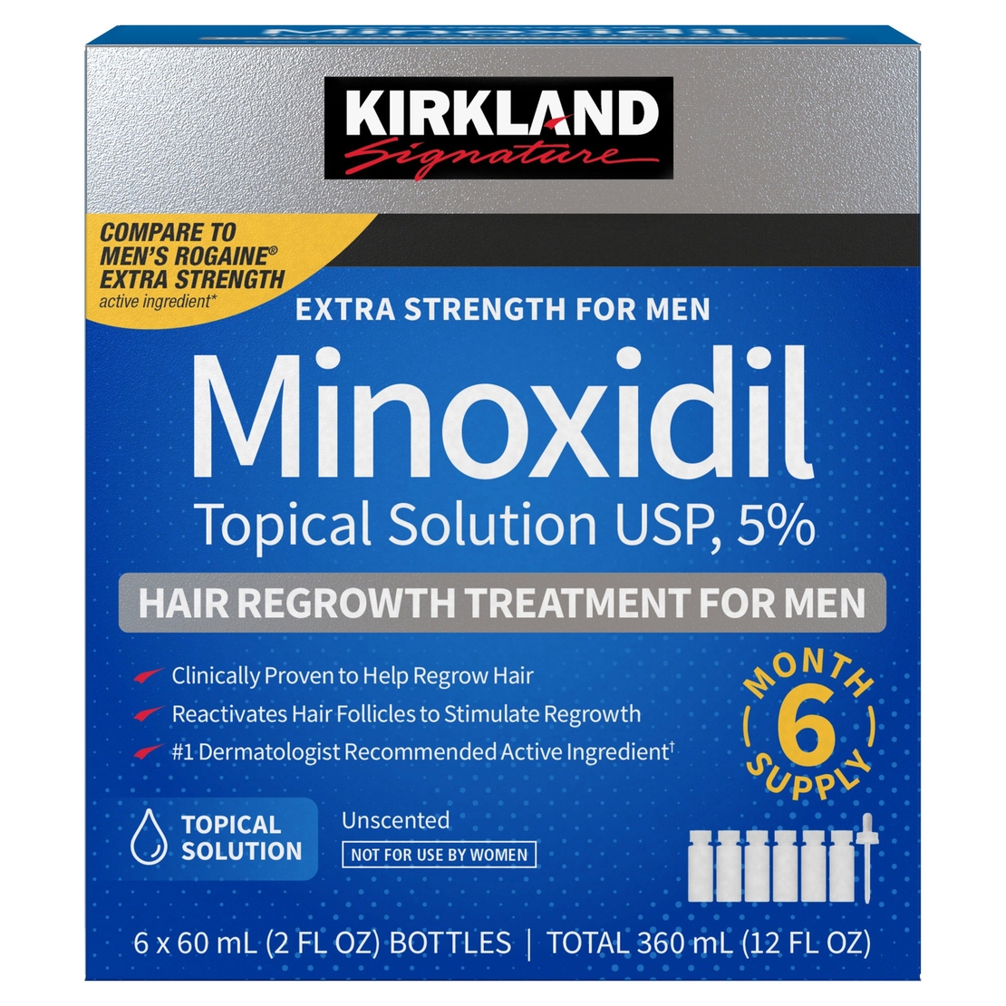 תמיסת מינוקסידיל 5% לגברים Kirkland Signature Minoxidil (מארז 6 חודשים / 360 מ