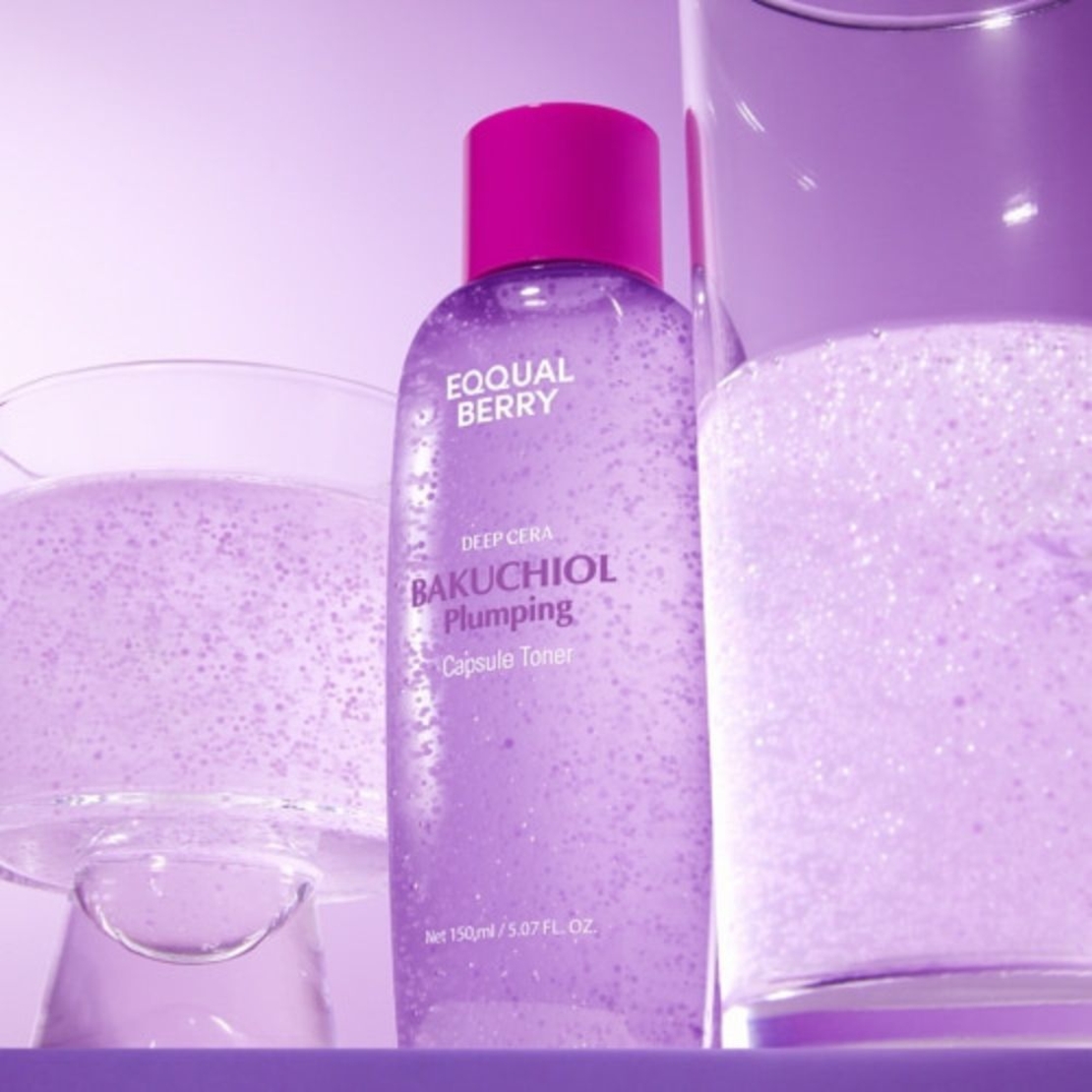 EQQUALBERRY Deep Cera Bakuchiol Plumping Capsule Toner – טונר קפסולות למיצוק, לחות אינטנסיבית והכנת העור (150ml)