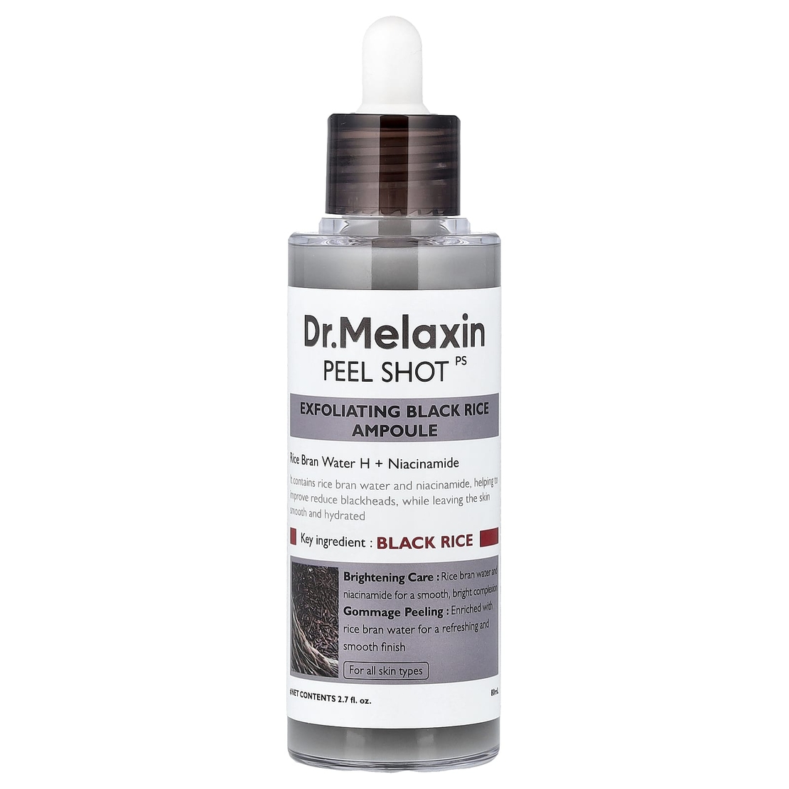 Dr.Melaxin Peel Shot Exfoliating Black Rice Ampoule – אמפולת פילינג אורז שחור להארה וחידוש העור (80 מ