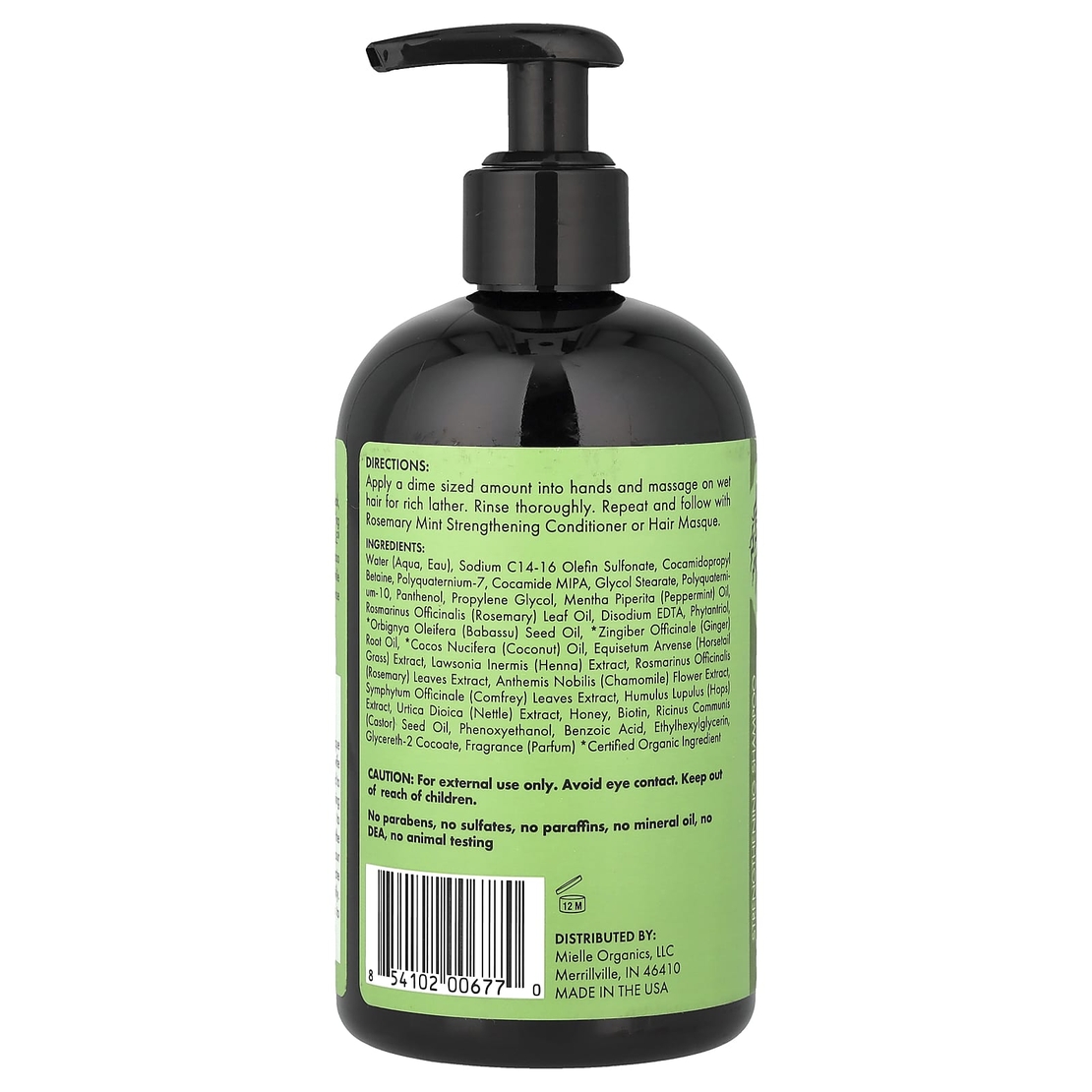 Mielle Rosemary Mint Strengthening Shampoo – שמפו רוזמרין ומנטה לחיזוק וצמיחת השיער (מועשר בביוטין) – 355 מ