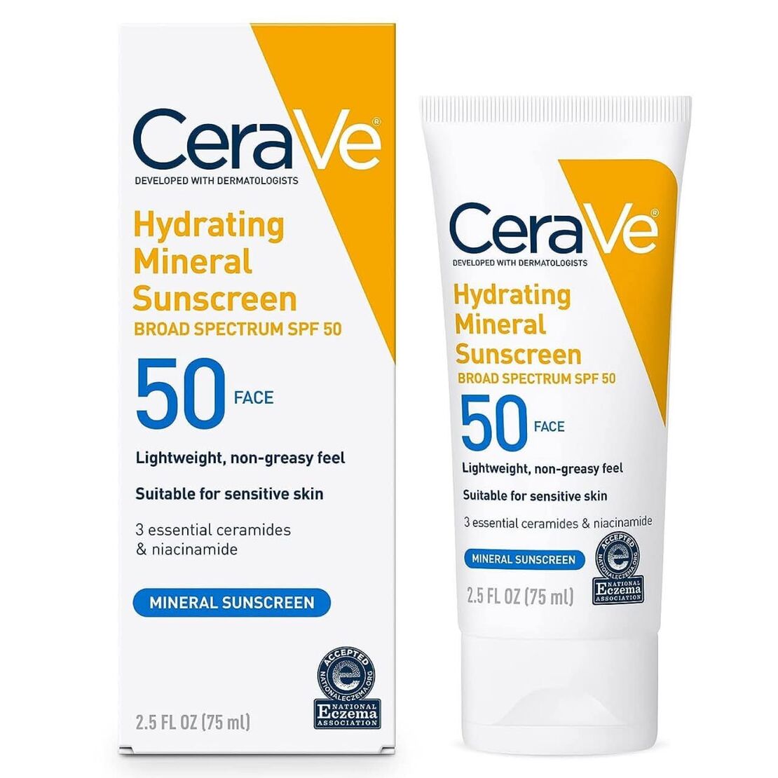 CeraVe Hydrating Mineral Sunscreen SPF 50 Face – קרם הגנה מינרלי משלב לחות לפנים (75 מ