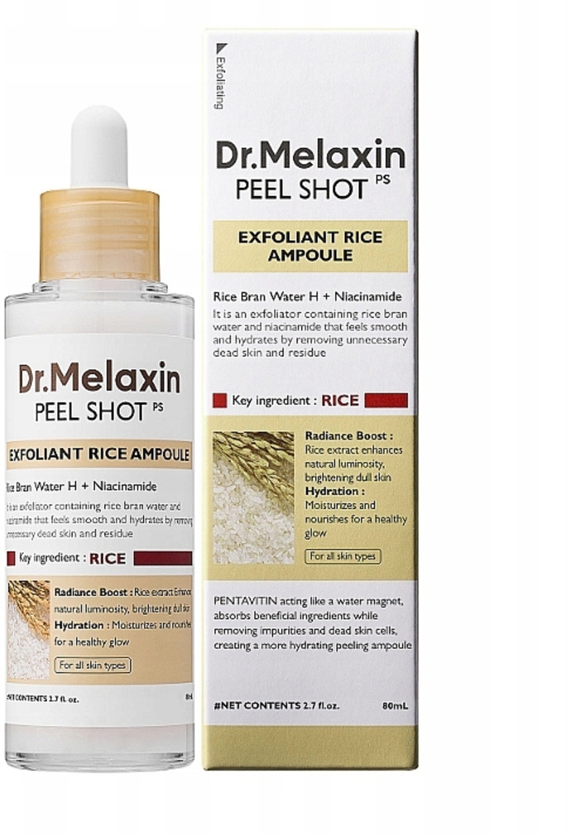 Dr.Melaxin Peel Shot Exfoliant Rice Ampoule – אמפולת פילינג אורז להארה, לחות וזוהר טבעי