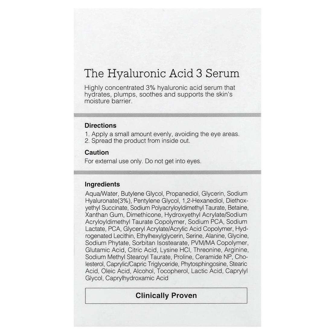 COSRX The Hyaluronic Acid 3 Serum – סרום לחות מרוכז עם חומצה היאלורונית, סרמידים וחומצות אמינו (20ml)