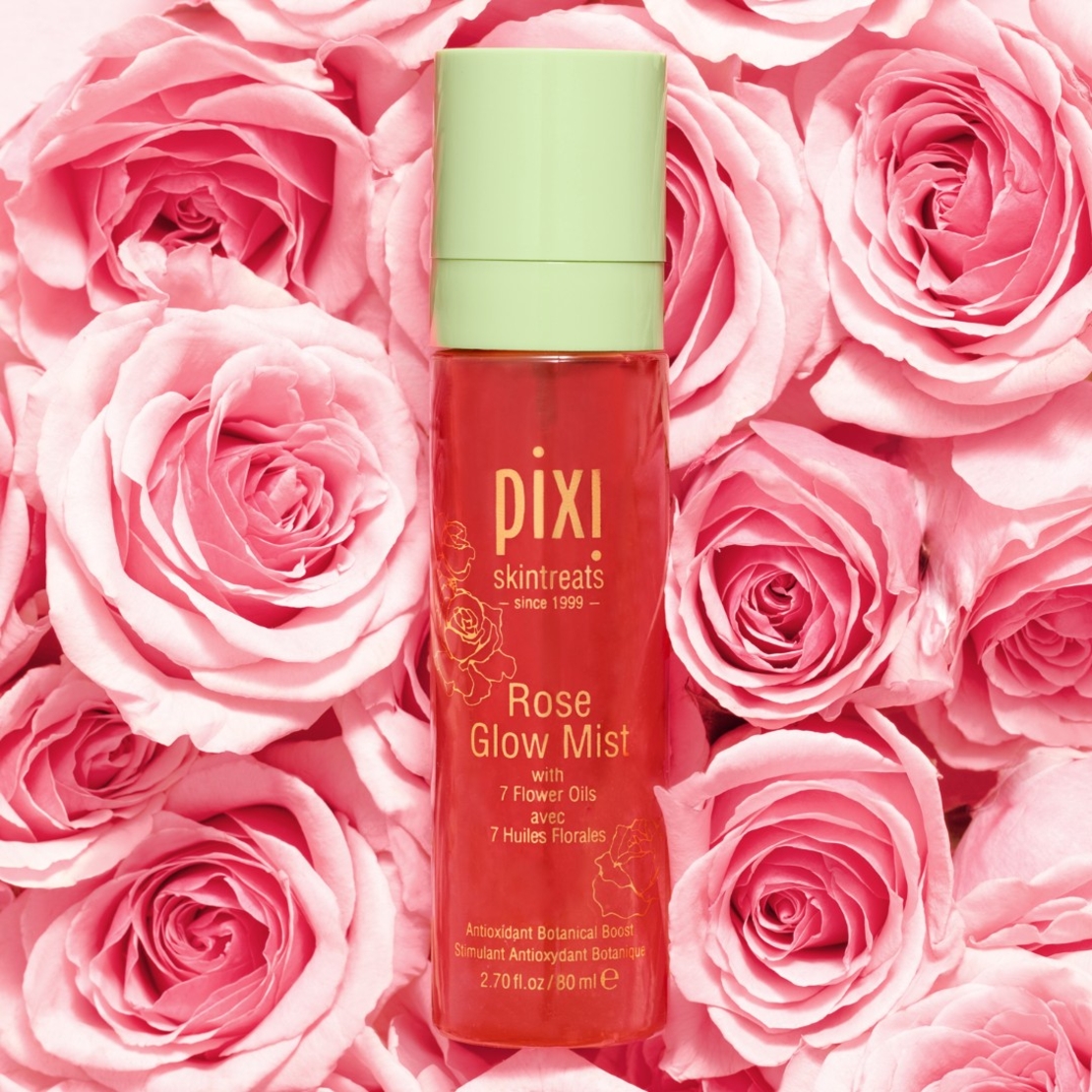 Pixi Rose Glow Mist – תרסיס לחות וזוהר מועשר ב-7 שמני פרחים (Antioxidant Botanical Boost) – 80 מ