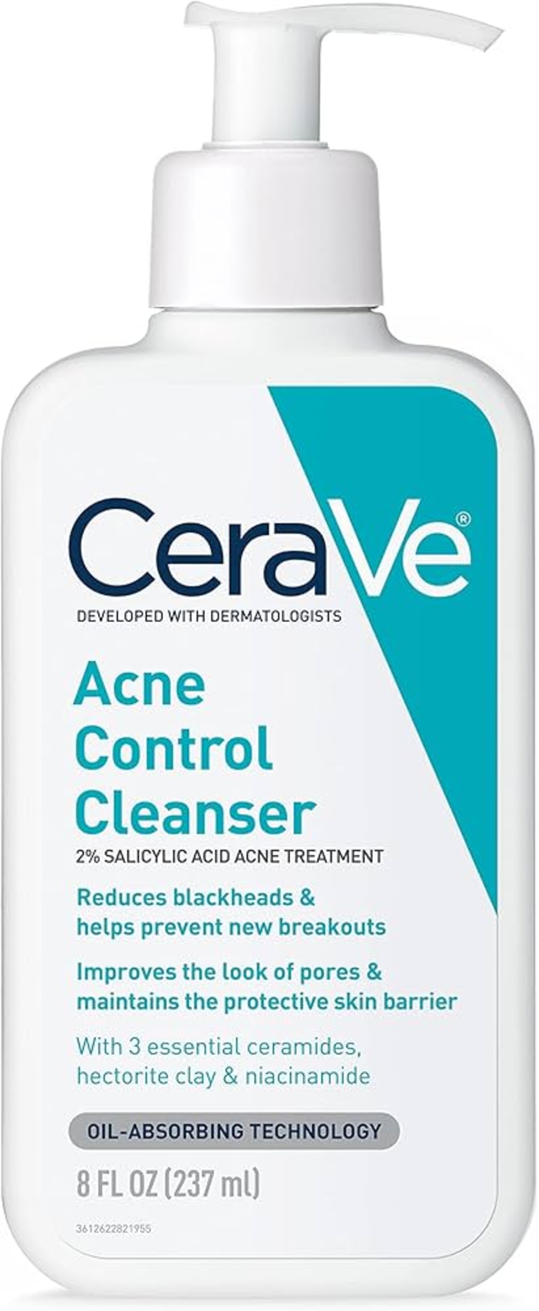 CeraVe Acne Control Cleanser – ג'ל ניקוי טיפולי לאקנה, ראשים שחורים ואיזון ברק שומני (237ml)