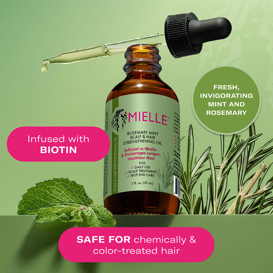 Mielle Rosemary Mint Scalp & Hair Strengthening Oil – שמן רוזמרין ומנטה לחיזוק הקרקפת והשיער (מועשר בביוטין) – 59 מ
