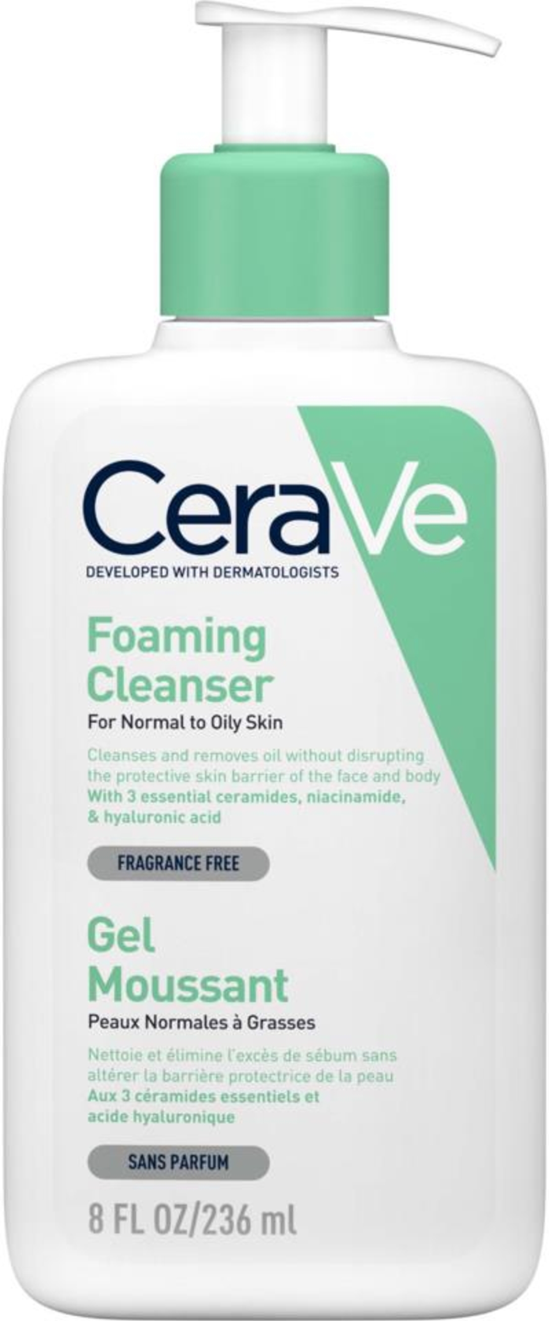CeraVe Foaming Cleanser – ג'ל ניקוי מקציף לעור רגיל עד שמן, לניקוי יסודי ושמירה על מחסום העור (236ml)