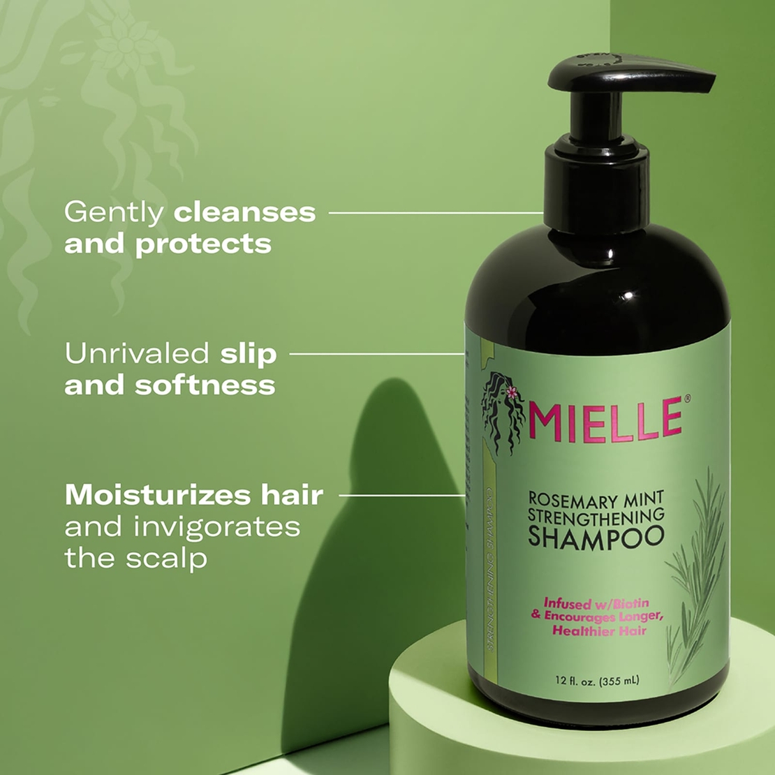 Mielle Rosemary Mint Strengthening Shampoo – שמפו רוזמרין ומנטה לחיזוק וצמיחת השיער (מועשר בביוטין) – 355 מ