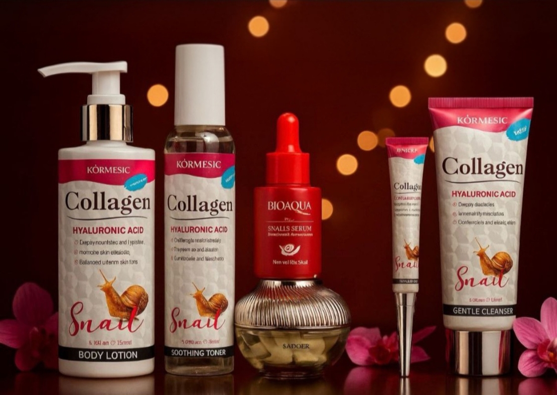🐌 סדרת טיפוח Kormesic ו-Bioaqua - קולגן, חומצה היאלורונית ותמצית חלזונות 🐌