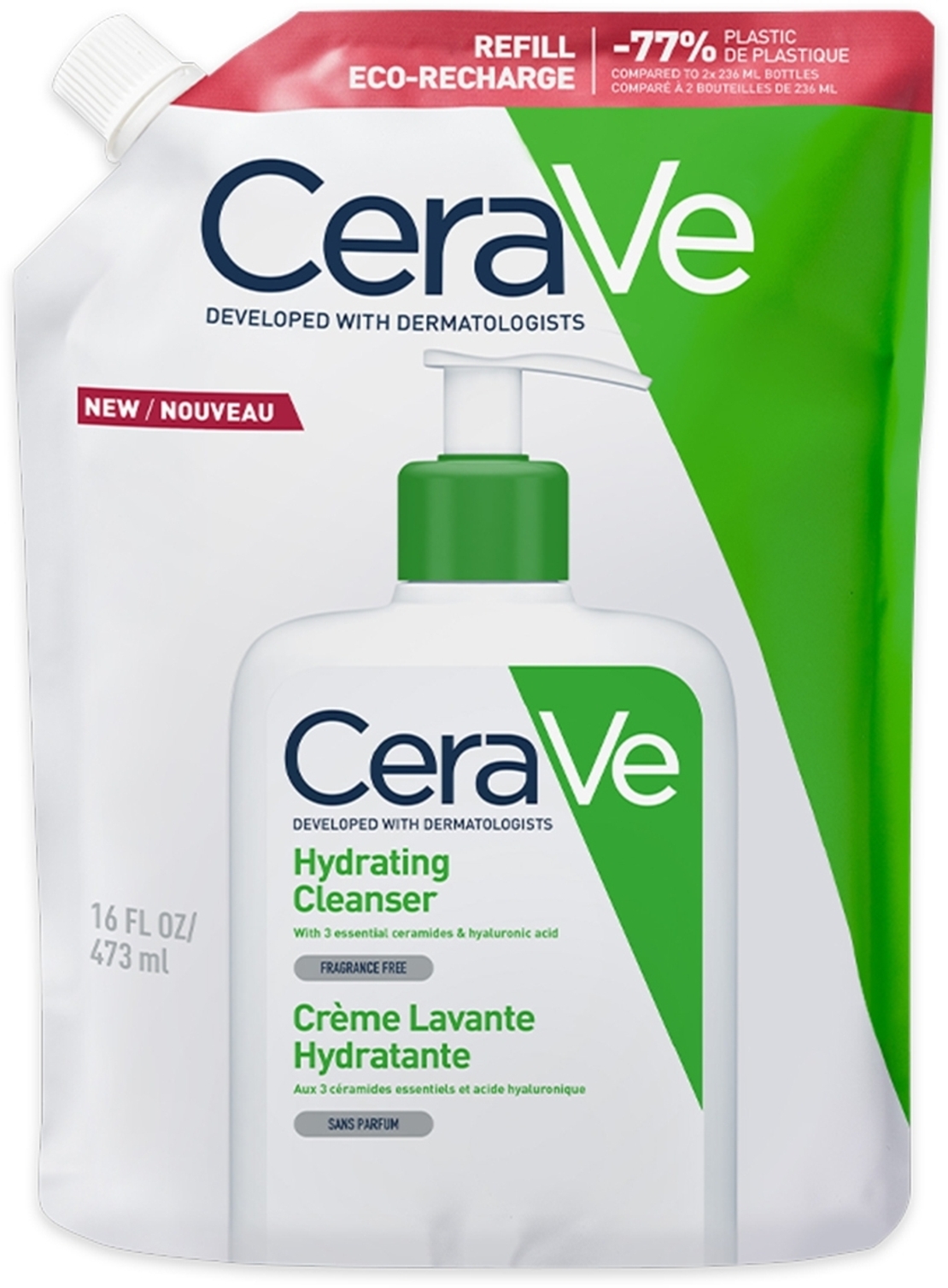 קרם ניקוי פנים מעשיר בלחות CeraVe (סרווה) – מארז מילוי חסכוני ואקולוגי (473 מ
