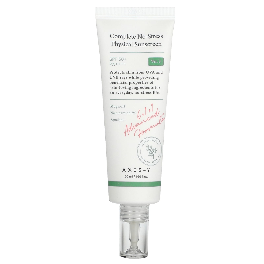 AXIS-Y Complete No-Stress Physical Sunscreen (Ver. 3) – קרם הגנה פיזיקלי SPF 50+ PA++++ להגנה והרגעת העור (50ml)
