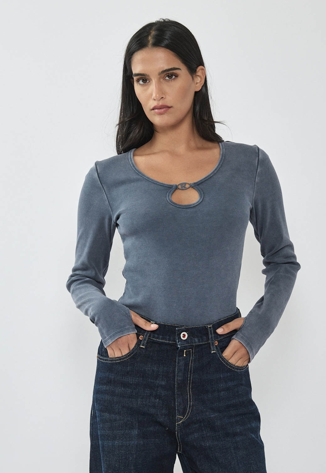 REPLAY - בודיסוט לנשים בצבע אינדיגו עם חיתוך טיפה ומפתח עגול