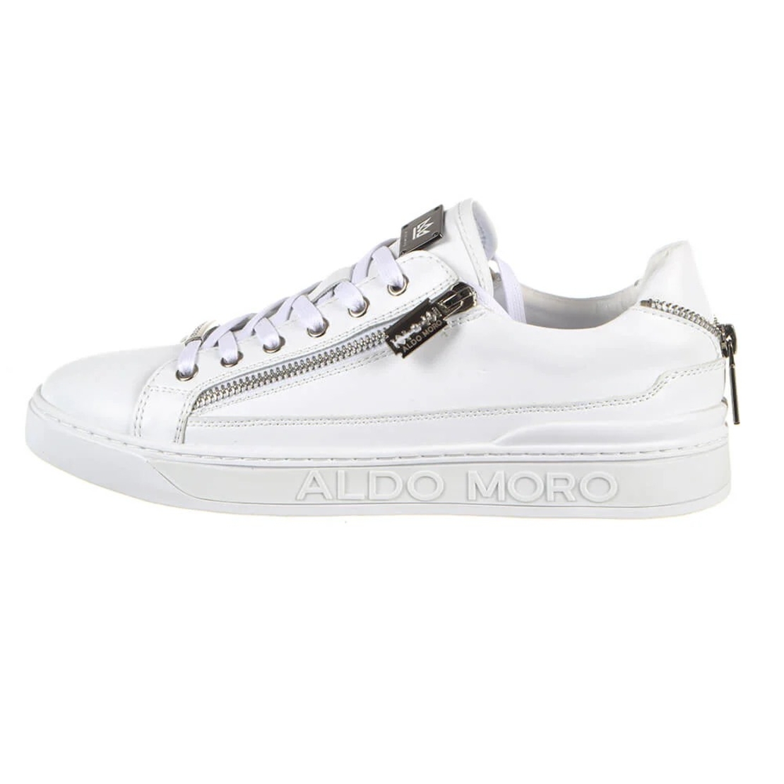 ALDO MORO -נעלי אלדו מורו Zip Logo גברים בצבע לבן