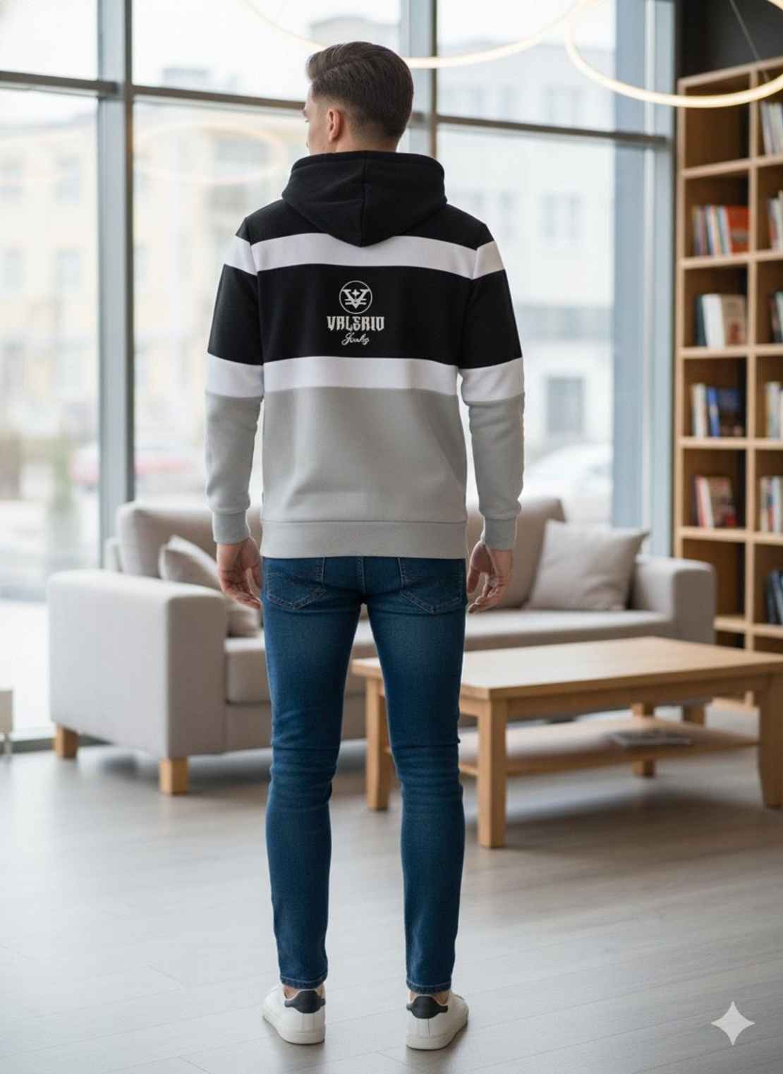 Valerio Italy - קפוצ'ונים לגברים שחור לבן