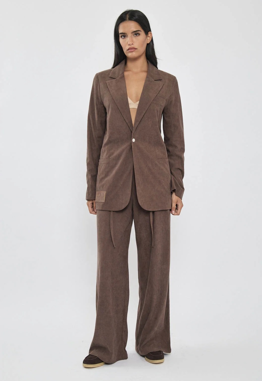 REPLAY - ז'קט בלייזר קורדרוי לנשים בצבע חום