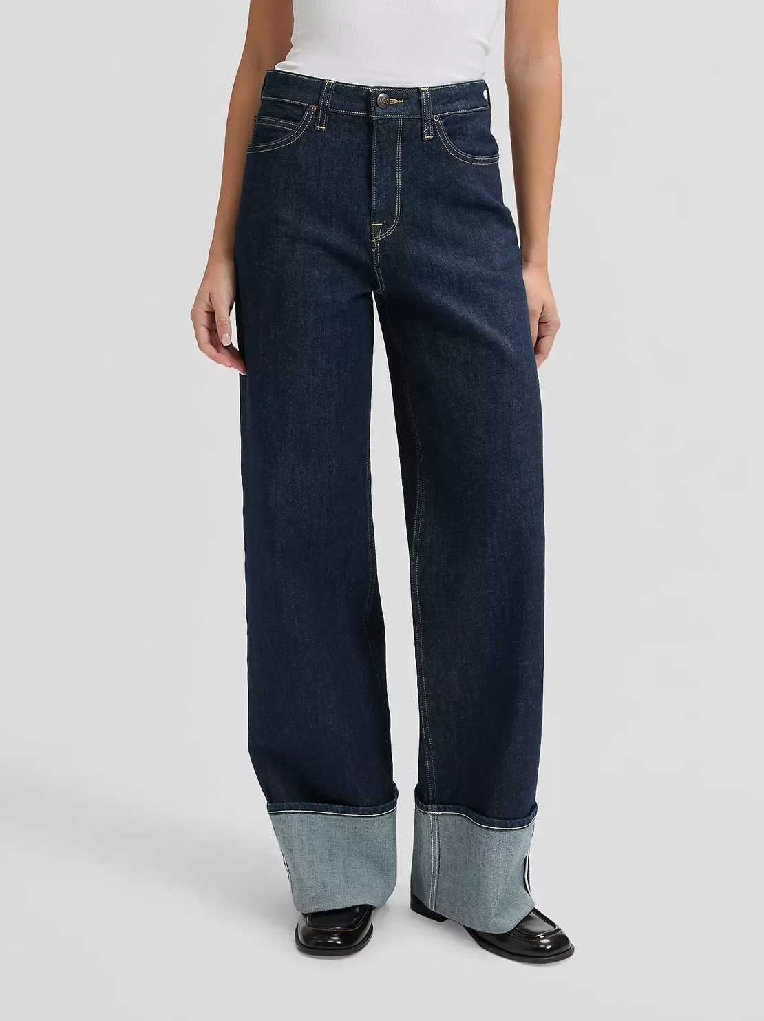 מכנס ג'ינס נשים -LEE JEANS Stella Wide Leg Selvedge Denim Jean