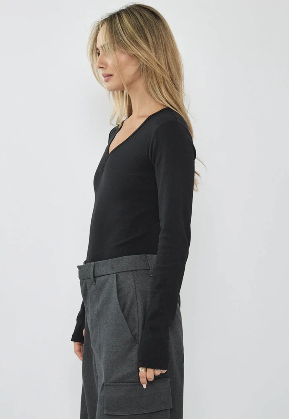 REPLAY - בגד גוף ריב ארוך לנשים בצבע שחור