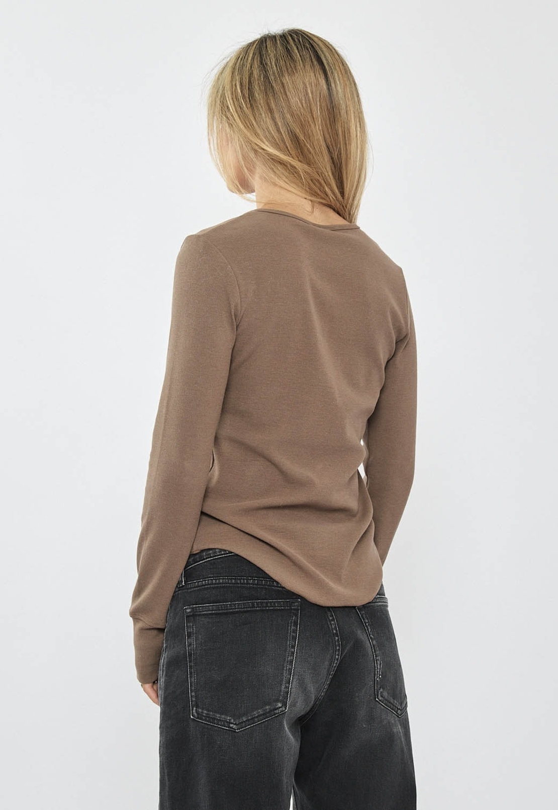 REPLAY - חולצת ריב ארוכה בצבע חום