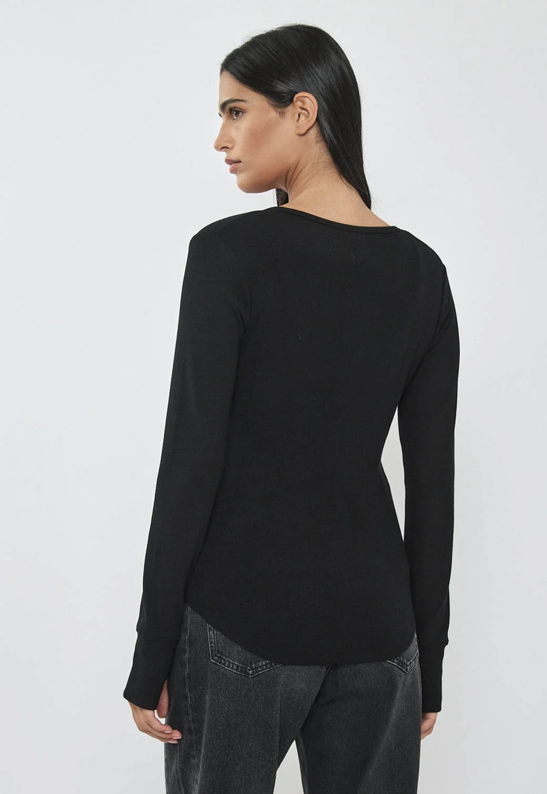 REPLAY - חולצת ריב ארוכה בצבע שחור