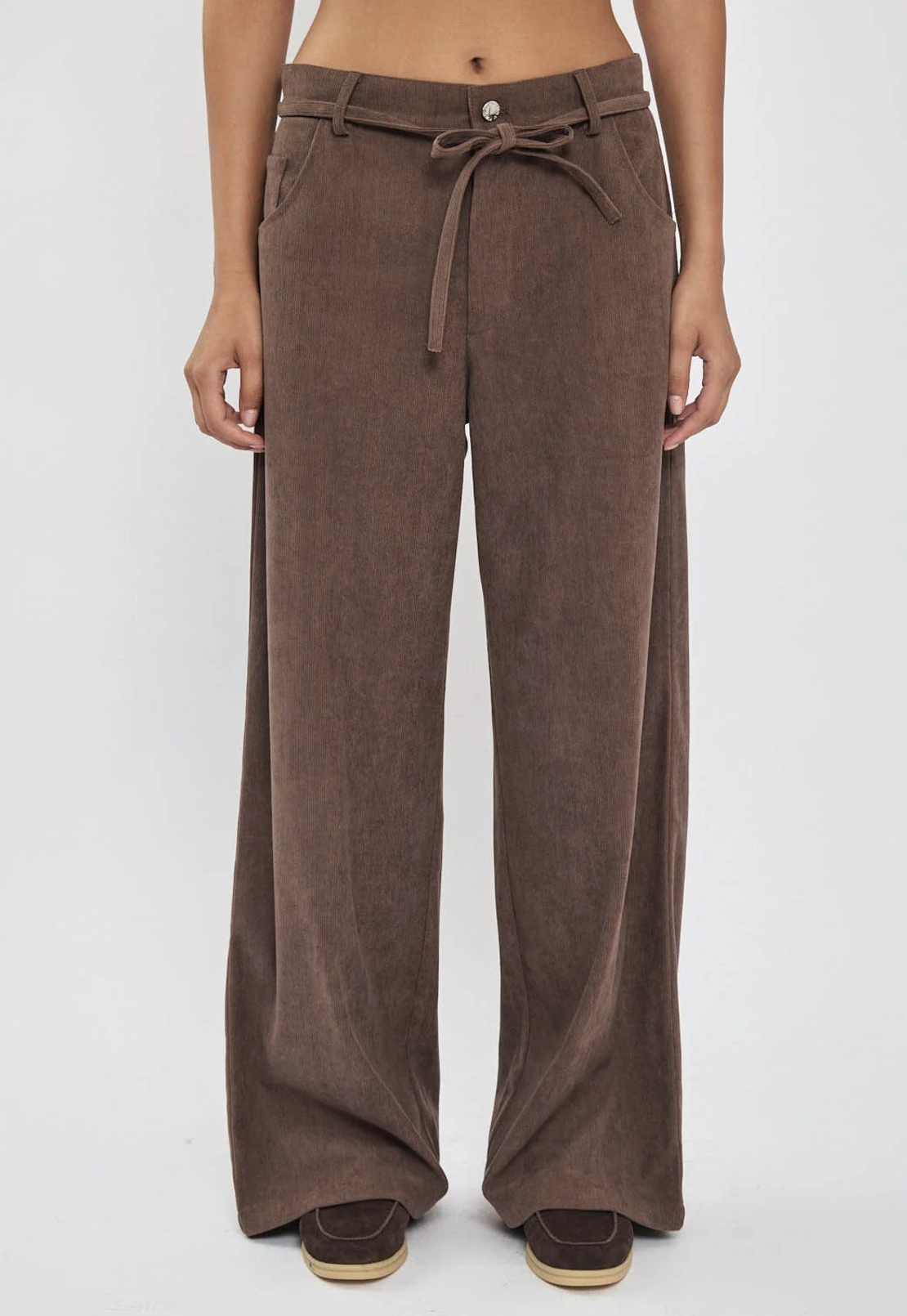 REPLAY - מכנסיים קורדרוי לנשים בצבע חום