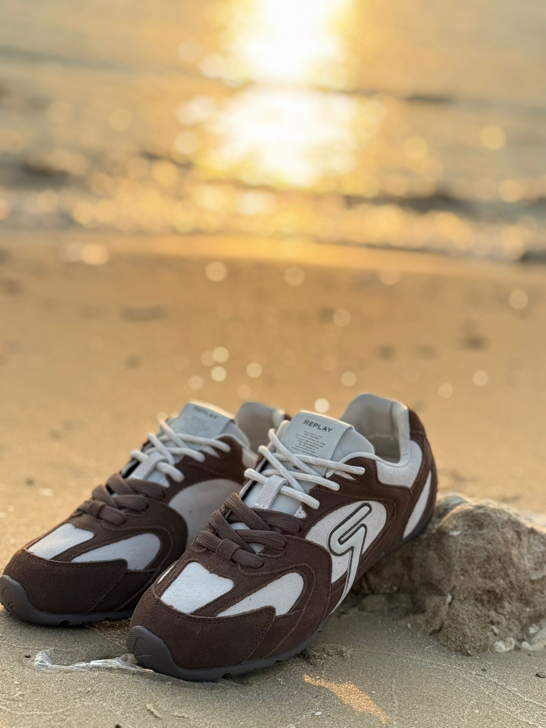 REPLAY - סניקרס DASH ONE בצבע חום ולבן