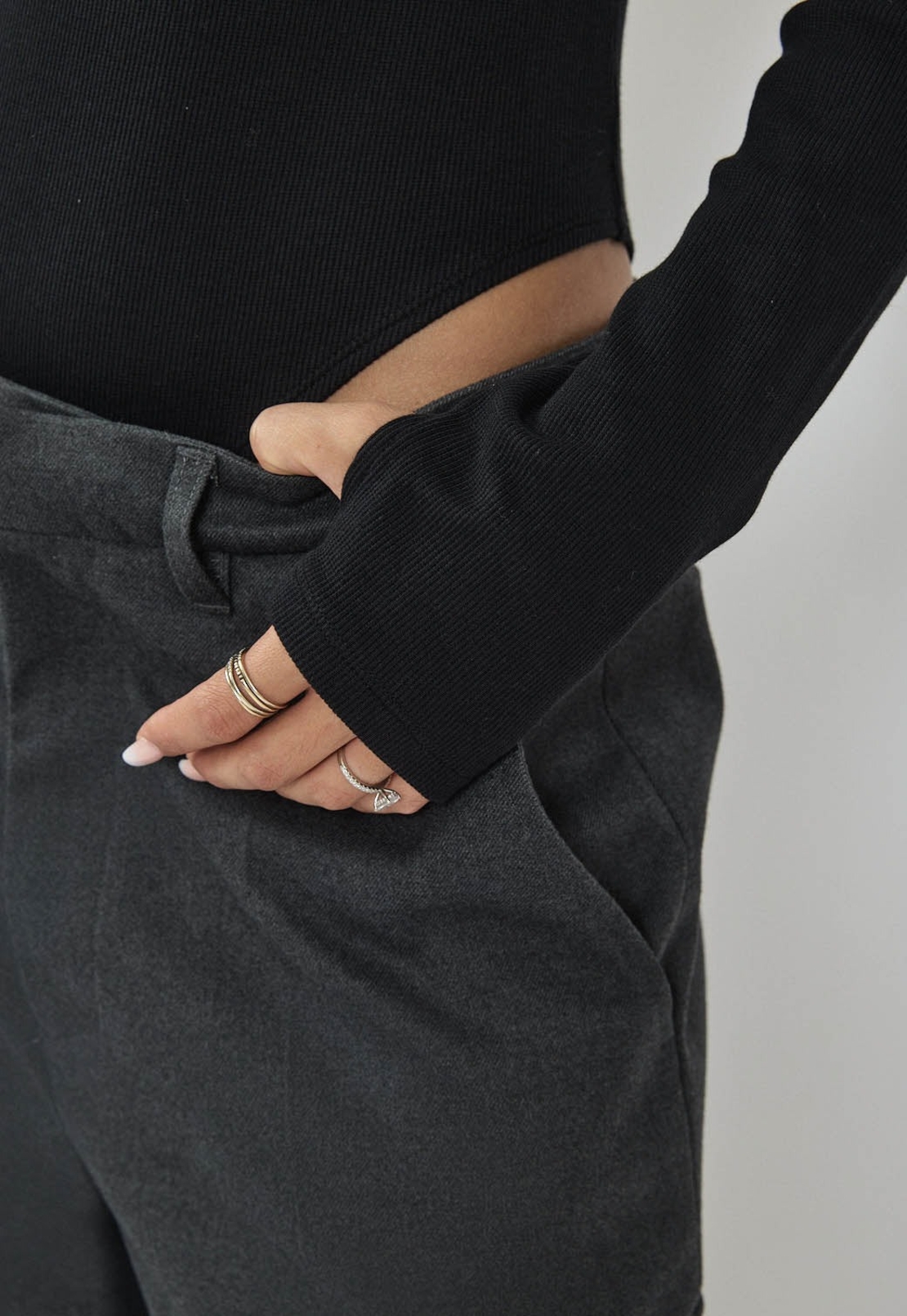 REPLAY - בגד גוף ריב ארוך לנשים בצבע שחור