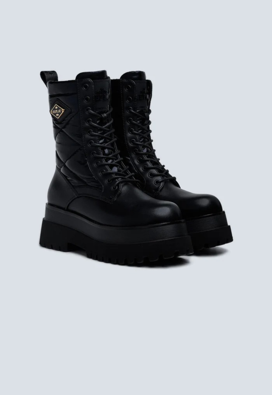 REPLAY - מגפי קומבט לנשים עם פלטפורמה בצבע שחור