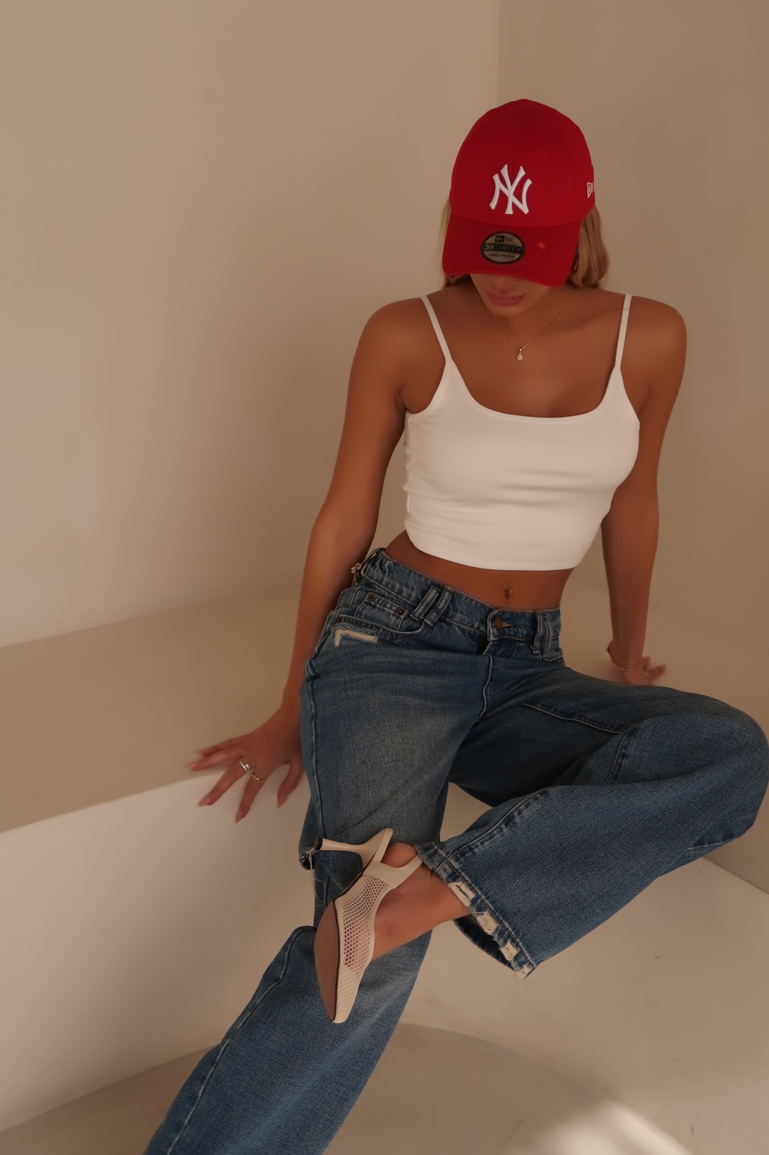 REPLAY - גופיית ריב טופ לבנה לנשים